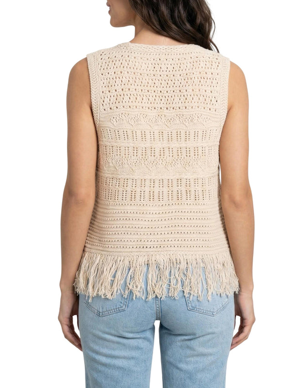 ONLY DROP 1 Gilet Only Onlalix Sl Fringe Waistcoat - Ecru