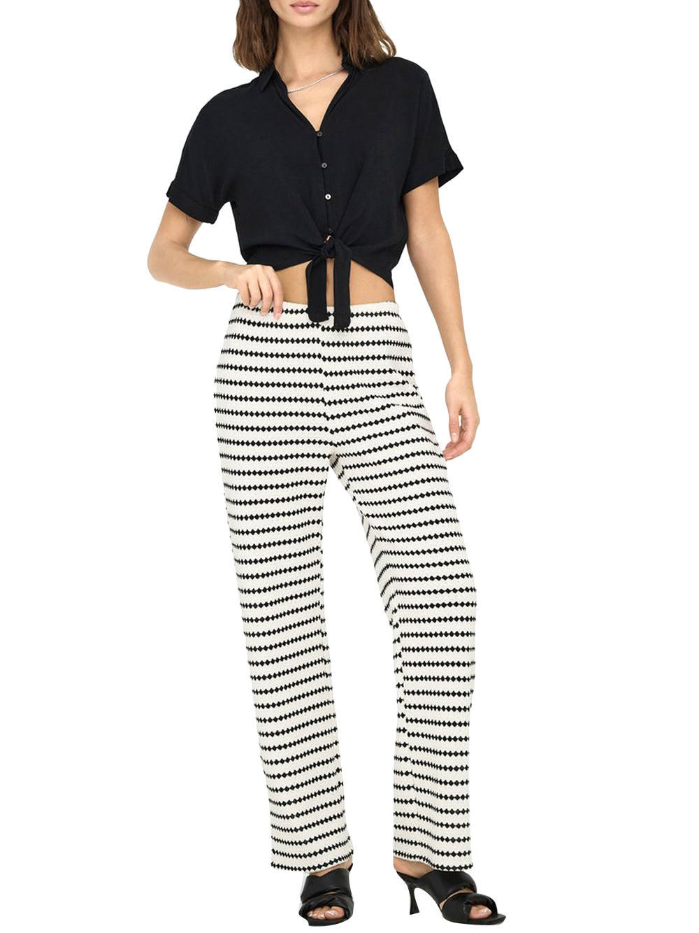 ONLY DROP 2 Pantalone Onleva Stripe Wide Leg Only - Bianco/Nero