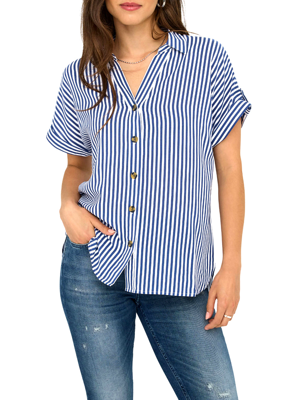 ONLY DROP 2 Camicia Onlyasmin Shirt SS Only - Bianco/Blu