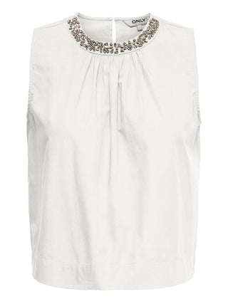 ONLY DROP 2 Canotta Onlrayi Sl Emb Neck Only - Bianco