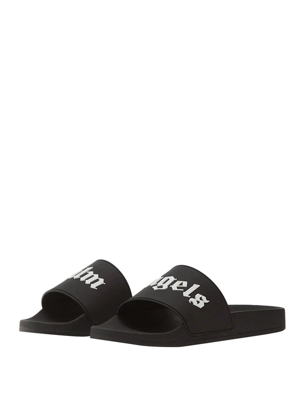 PALM ANGELS Ciabatte Palm Angels Big Logo Sliders Nero Bianco