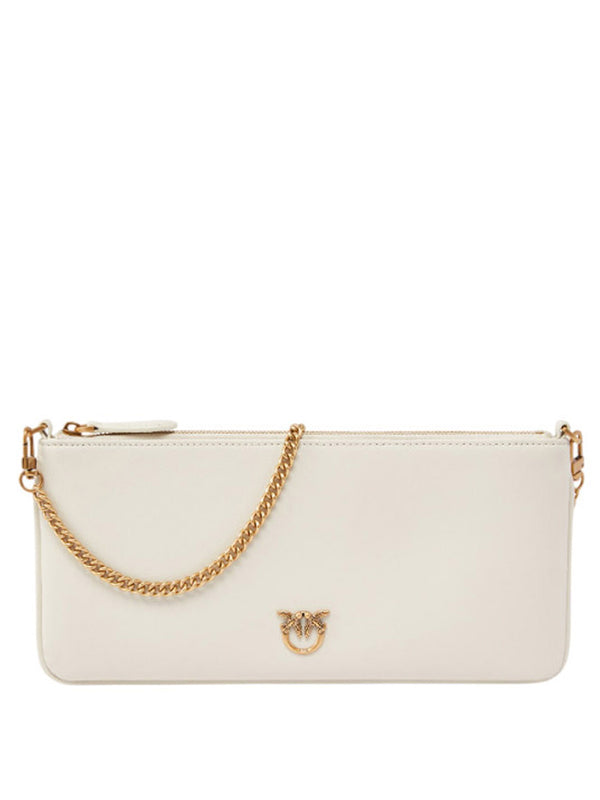 PINKO Pinko Borsa A Tracolla Horizontal Flat Bag in pelle Bianco Oro