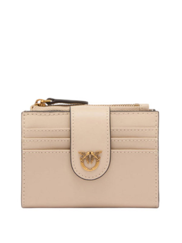 PINKO Pinko Portafoglio Piccolo In Pelle Liscia Con Logo Beige Oro