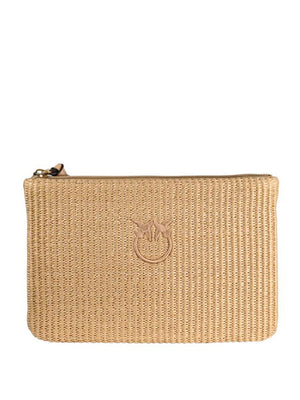 PINKO Pochette In Rafia Con Logo Love Birds Pinko - Beige