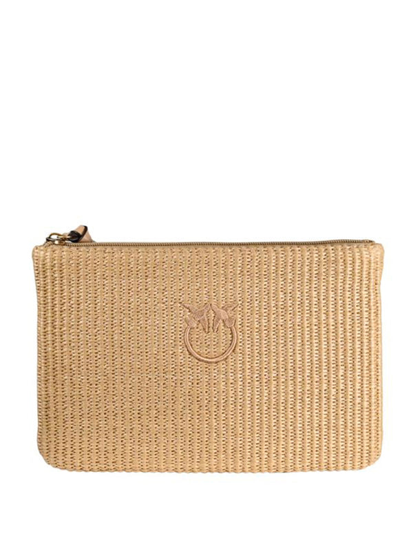 PINKO Pochette In Rafia Con Logo Love Birds Pinko - Beige