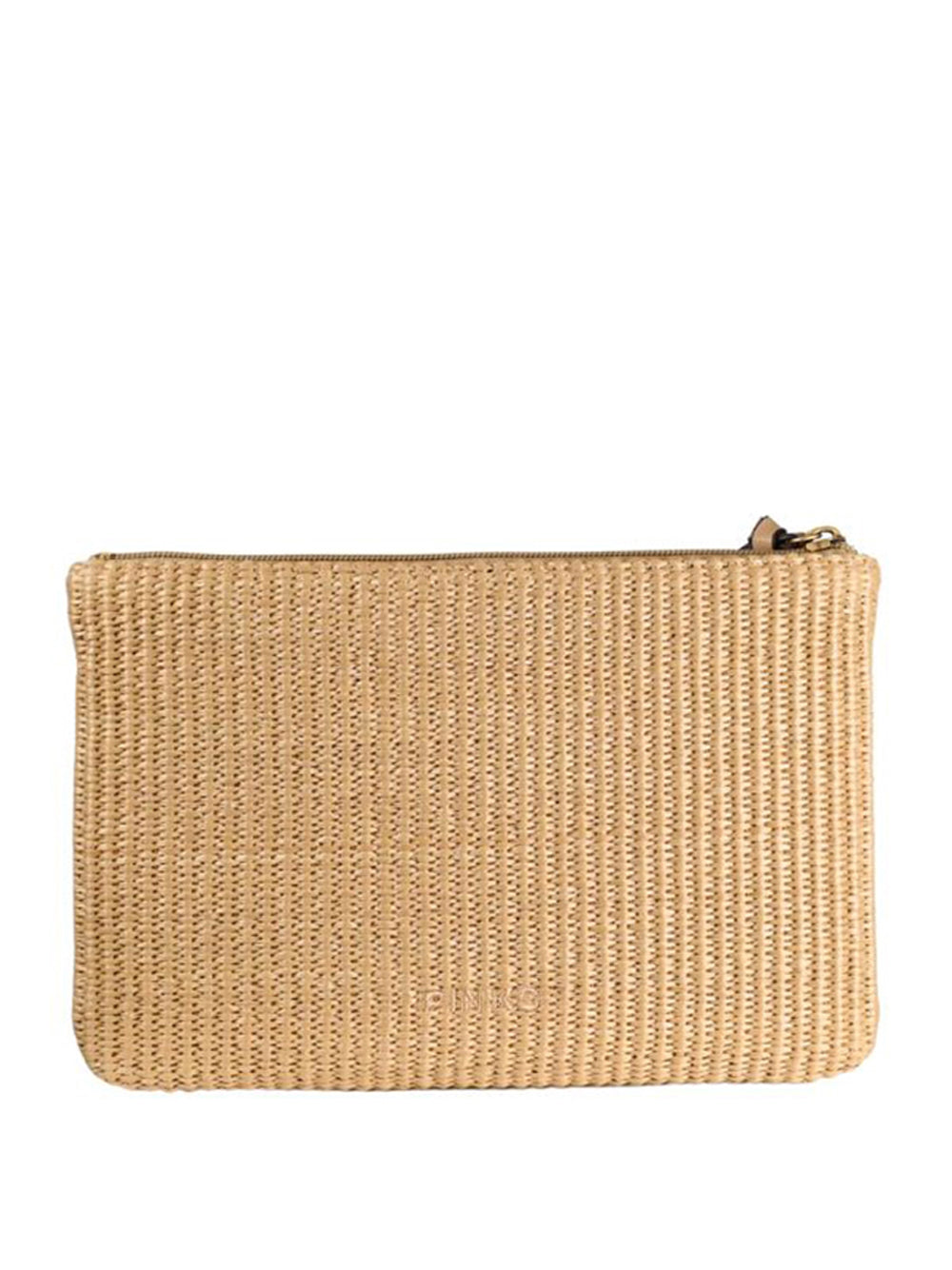 PINKO Pochette In Rafia Con Logo Love Birds Pinko - Beige