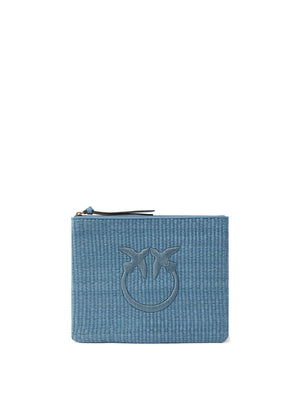 PINKO Pochette Pinko In Rafia Con Logo Love Birds - Blu