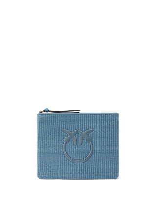 PINKO Pochette Pinko In Rafia Con Logo Love Birds - Blu