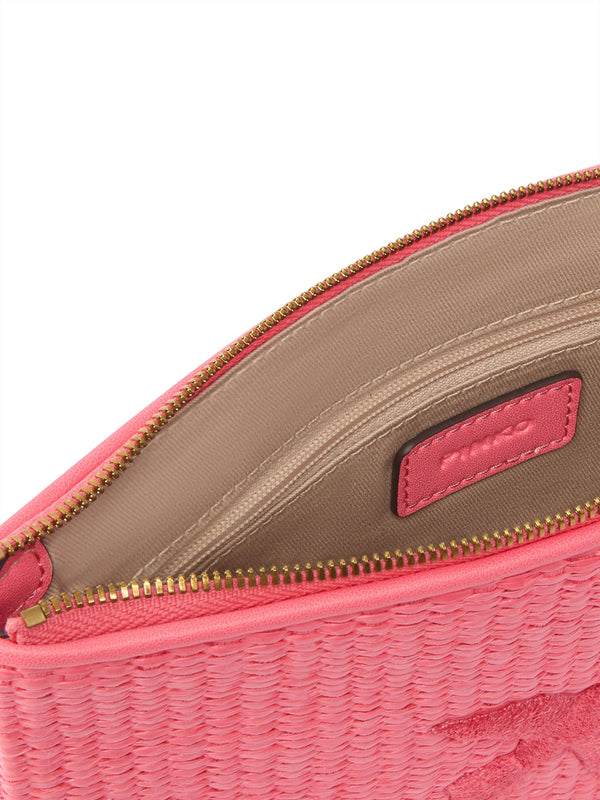 PINKO Pochette Pinko In Rafia Con Logo Love Birds - Fucsia