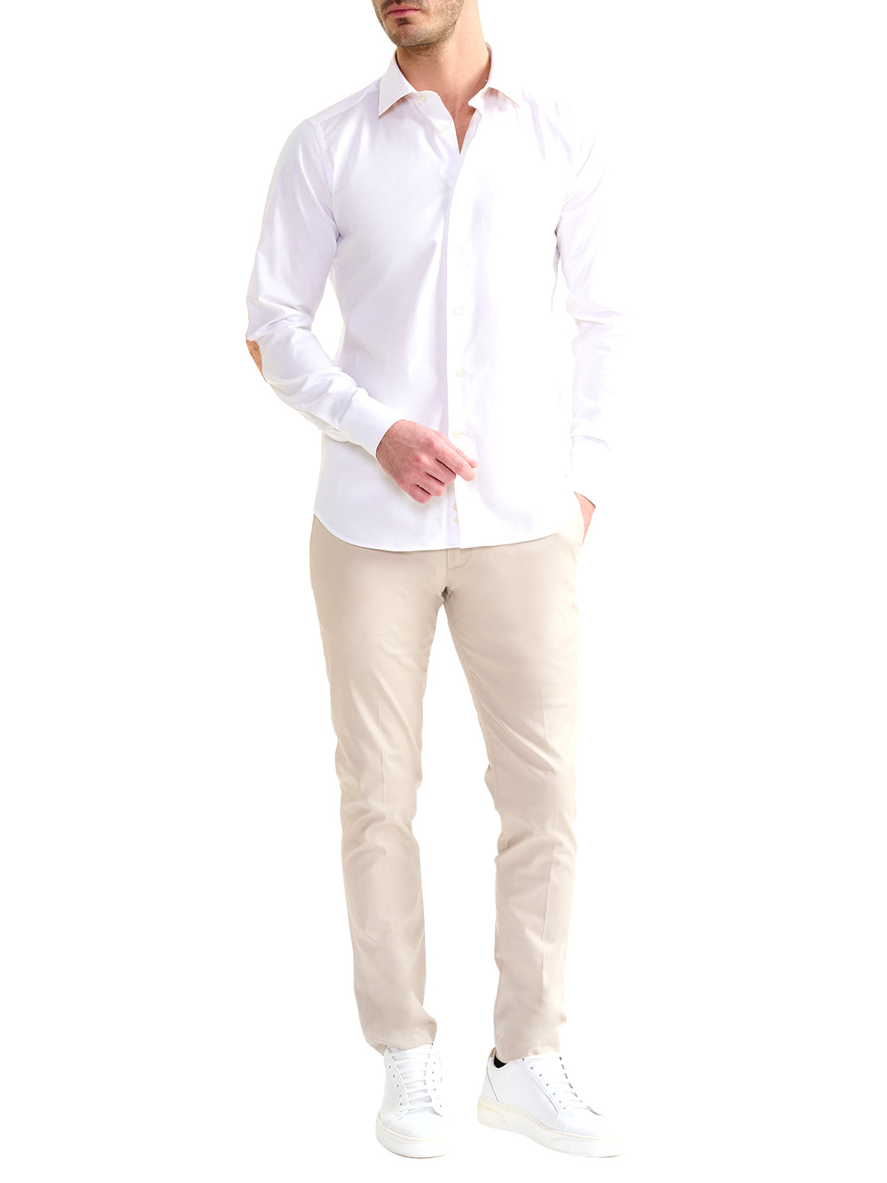 PRIMA CLASSE Camicia Alviero Martini Slim In Cotone Stretch Con Toppe - Bianca