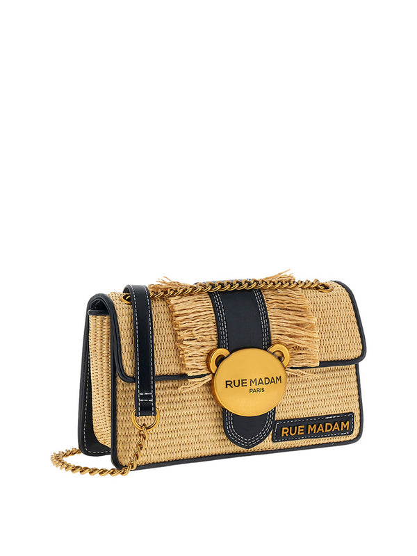 RUE MADAM Borsa A Tracolla Rue Madam Teddy-It Straw Fringes - Nero/Naturale