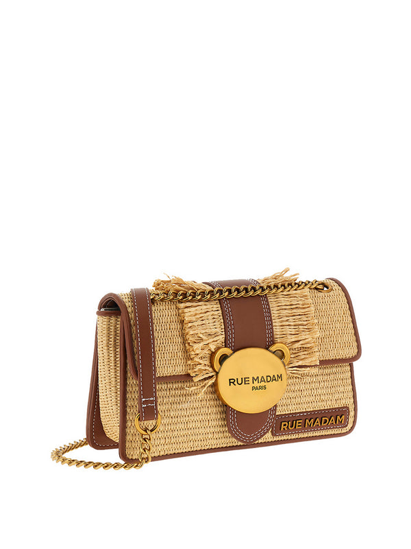 RUE MADAM Borsa A Tracolla Rue Madam Teddy-It Straw Fringes - Cognac/Naturale
