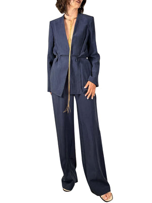 SUSY MIX Completo Giacca Kimono Con Cinta e Pantalone A Palazzo Susy Mix - Blu