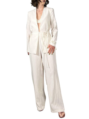 SUSY MIX Completo Giacca Kimono Con Cinta e Pantalone A Palazzo Susy Mix - Panna