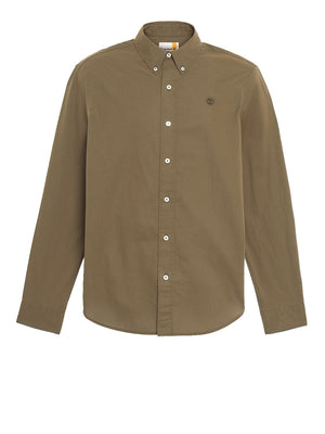 TIMBERLAND Camicia a Maniche Lunghe Timberland in Popeline Elasticizzato da Uomo Verde