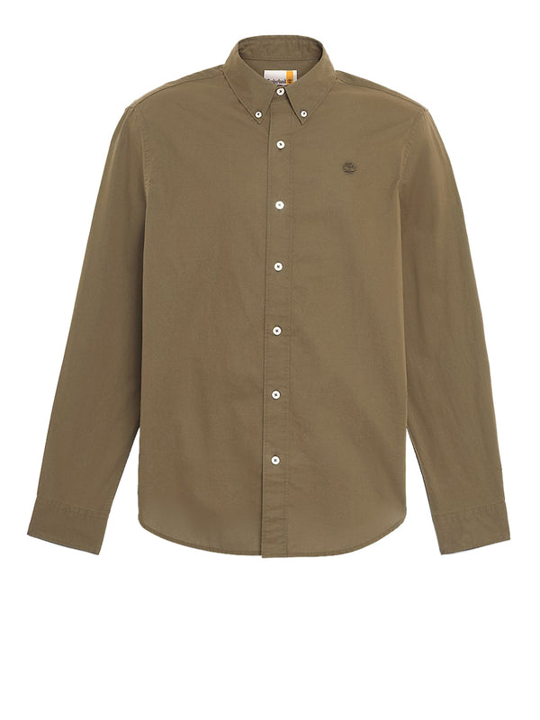 TIMBERLAND Camicia a Maniche Lunghe Timberland in Popeline Elasticizzato da Uomo Verde
