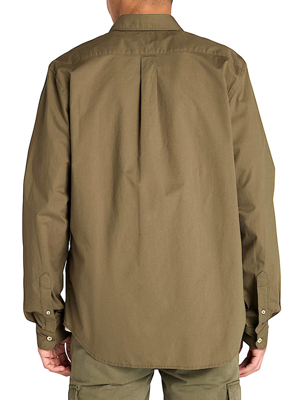 TIMBERLAND Camicia a Maniche Lunghe Timberland in Popeline Elasticizzato da Uomo Verde