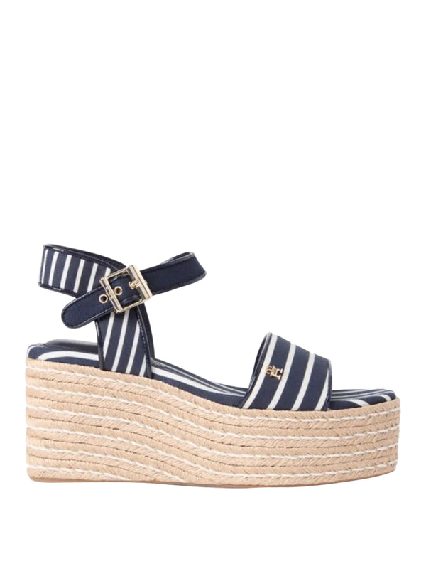 TOMMY HILFIGER 2USCITA Tommy Hilfiger Sandalo Breton Stripe Platform Wedge Espadrilles Navy