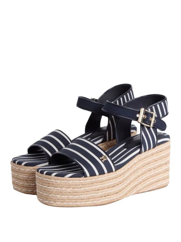 TOMMY HILFIGER 2USCITA Tommy Hilfiger Sandalo Breton Stripe Platform Wedge Espadrilles Navy