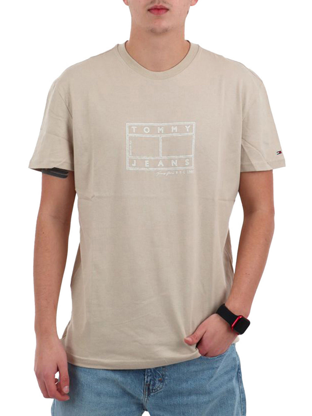 Tommy Jeans T-Shirt Tommy Hilfiger Con Logo A Timbro - Beige