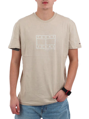 Tommy Jeans T-Shirt Tommy Hilfiger Con Logo A Timbro - Beige