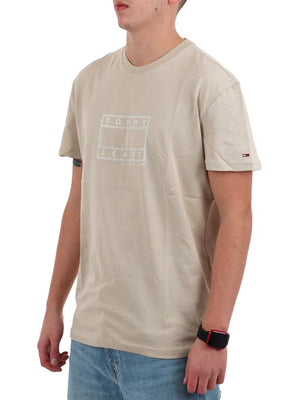 Tommy Jeans T-Shirt Tommy Hilfiger Con Logo A Timbro - Beige
