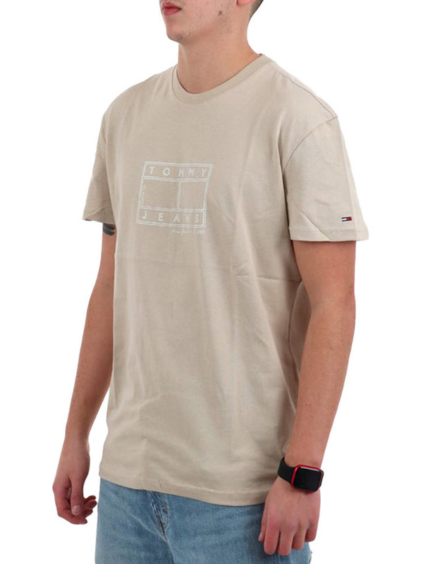 Tommy Jeans T-Shirt Tommy Hilfiger Con Logo A Timbro - Beige