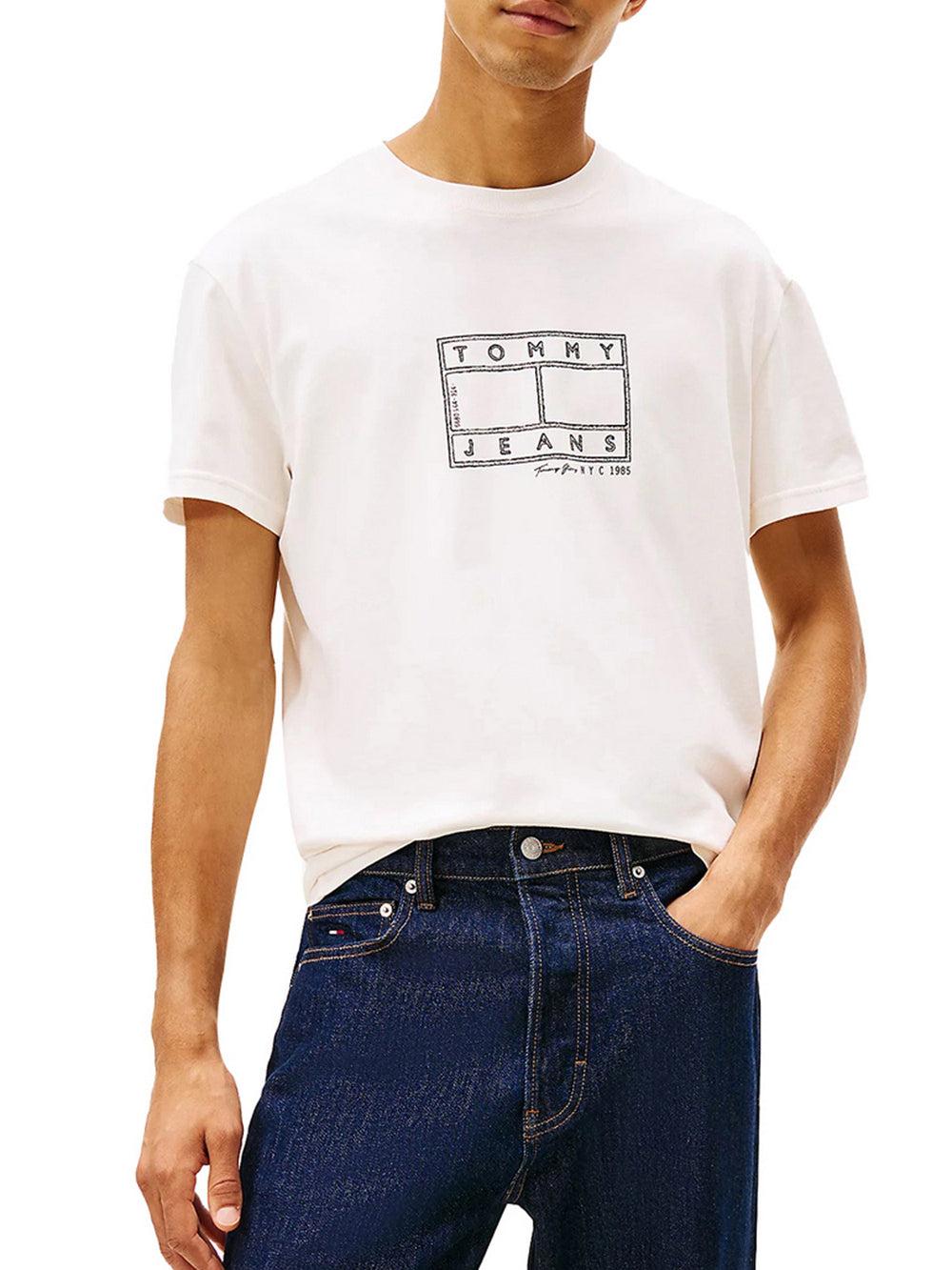 Tommy Jeans T-Shirt Tommy Hilfiger Con Logo A Timbro - Bianco