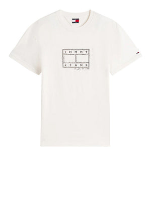 Tommy Jeans T-Shirt Tommy Hilfiger Con Logo A Timbro - Bianco