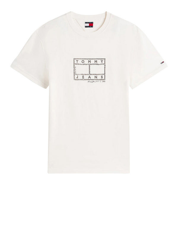 Tommy Jeans T-Shirt Tommy Hilfiger Con Logo A Timbro - Bianco
