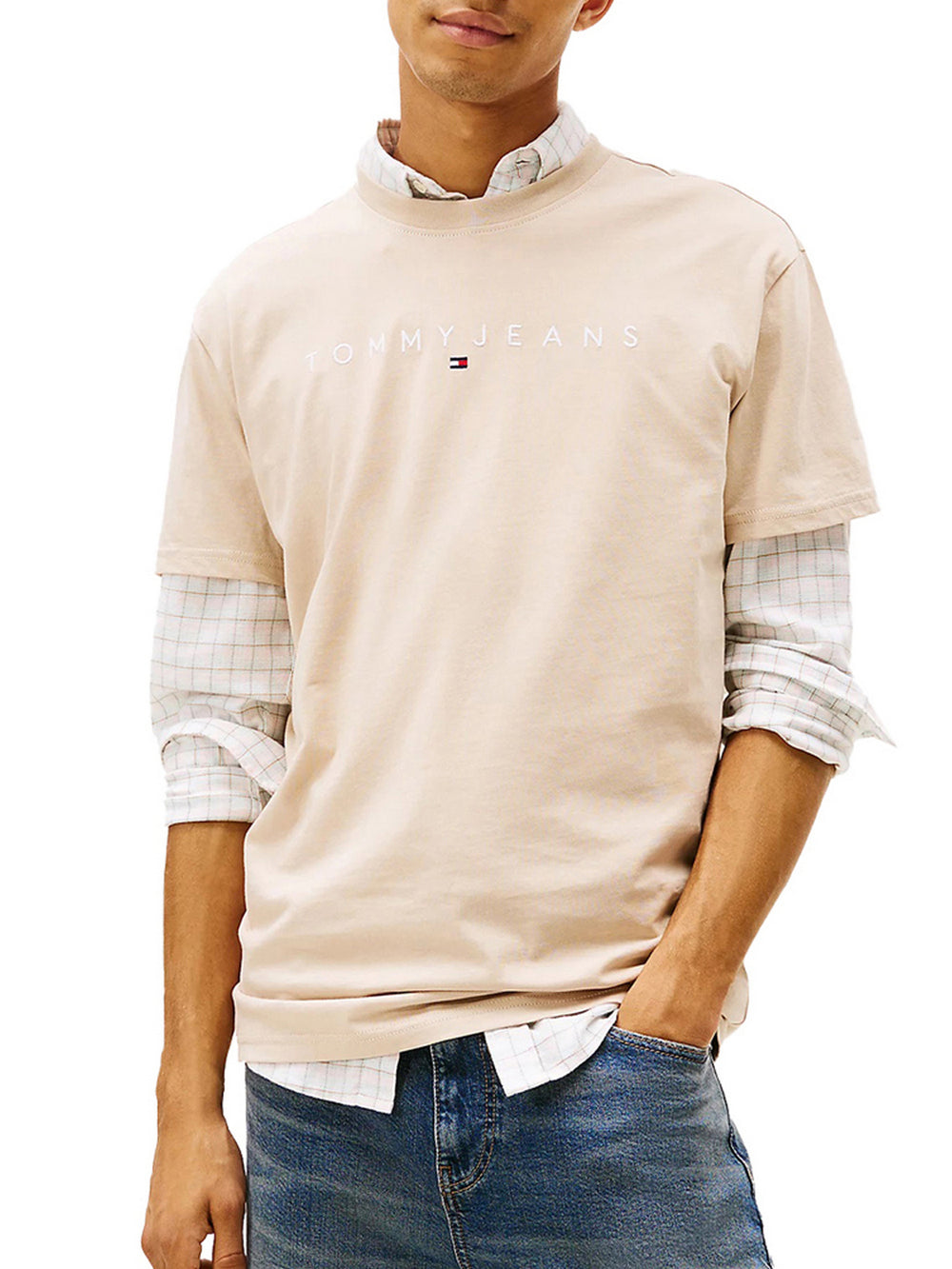 Tommy Jeans T-Shirt Tommy Hilfiger In Jersey Con Logo Ricamato - Beige