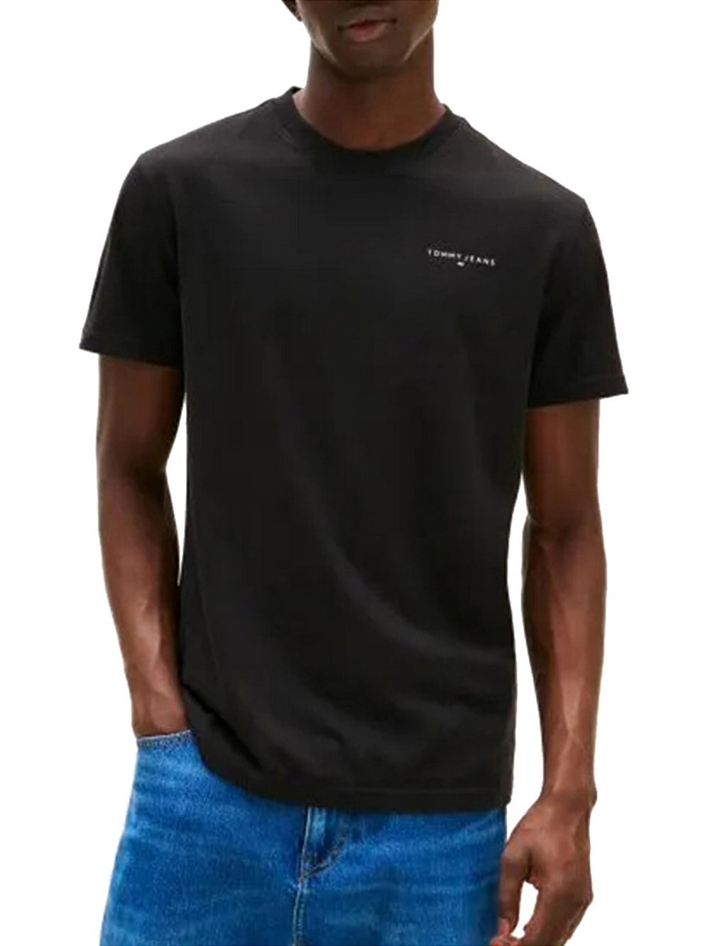 Tommy Jeans T-Shirt Tommy Hilfigier Girocollo Slim Con Logo Lineare - Nero