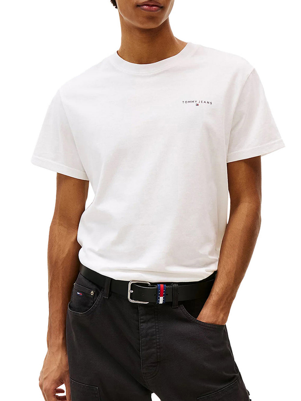 Tommy Jeans T-Shirt Slim Fit Con Logo Lineare - Bianco