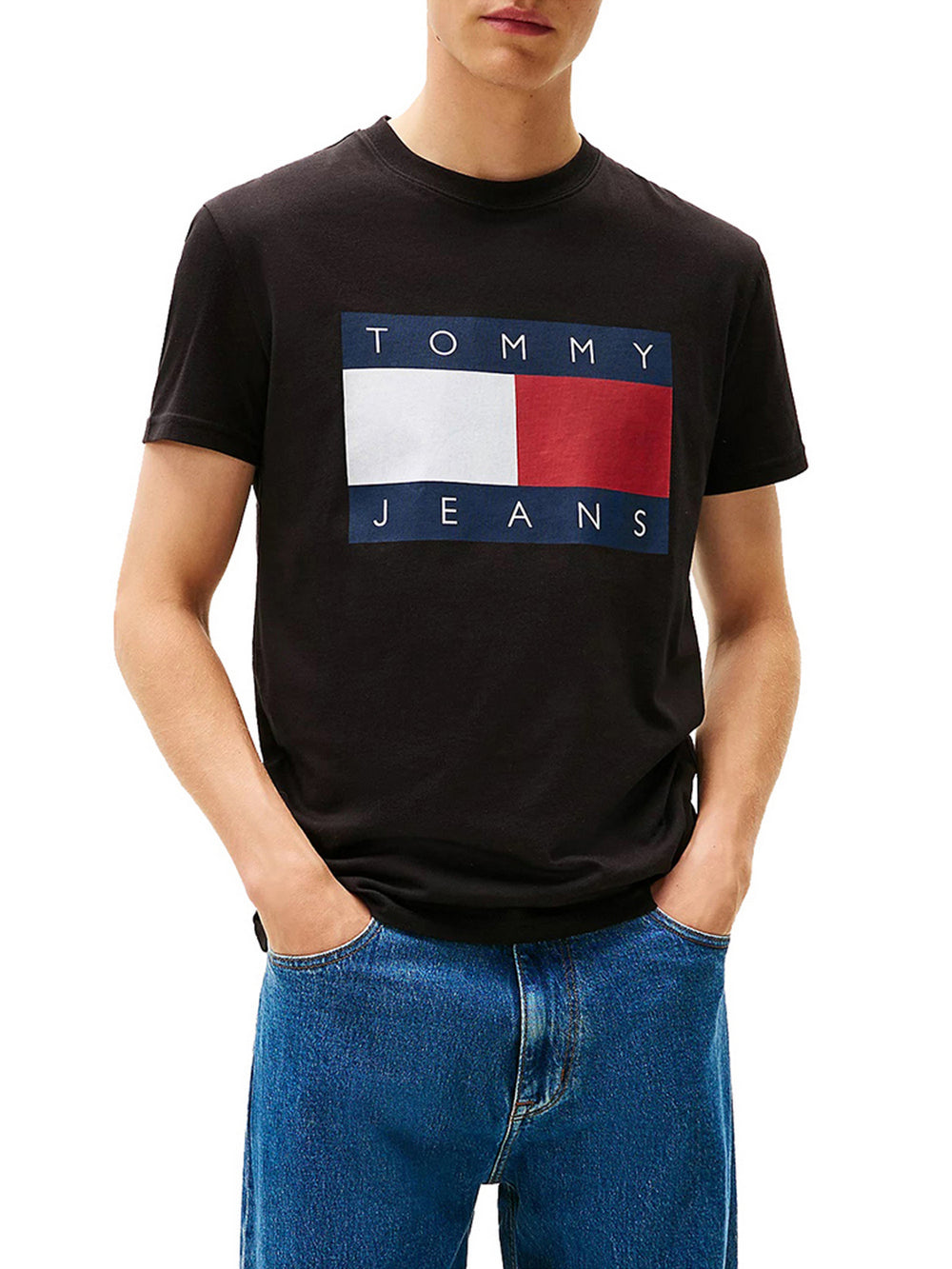 Tommy Jeans T-Shirt Tommy Hilfiger In Jersey Con Bandiera - Nero