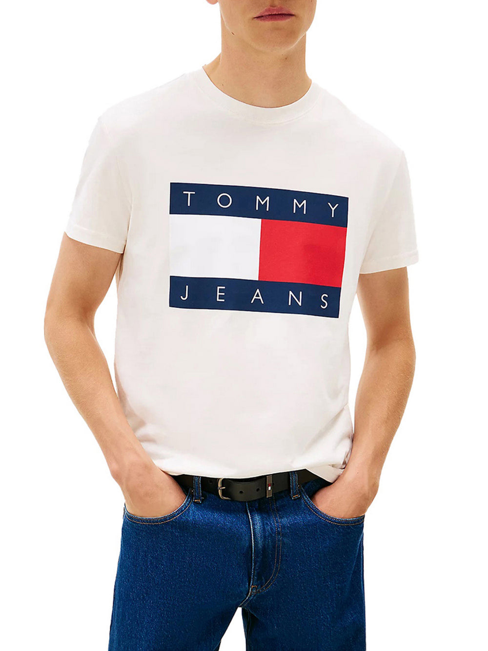 Tommy Jeans T-Shirt Tommy Hilfiger In Jersey Con Bandiera - Bianco