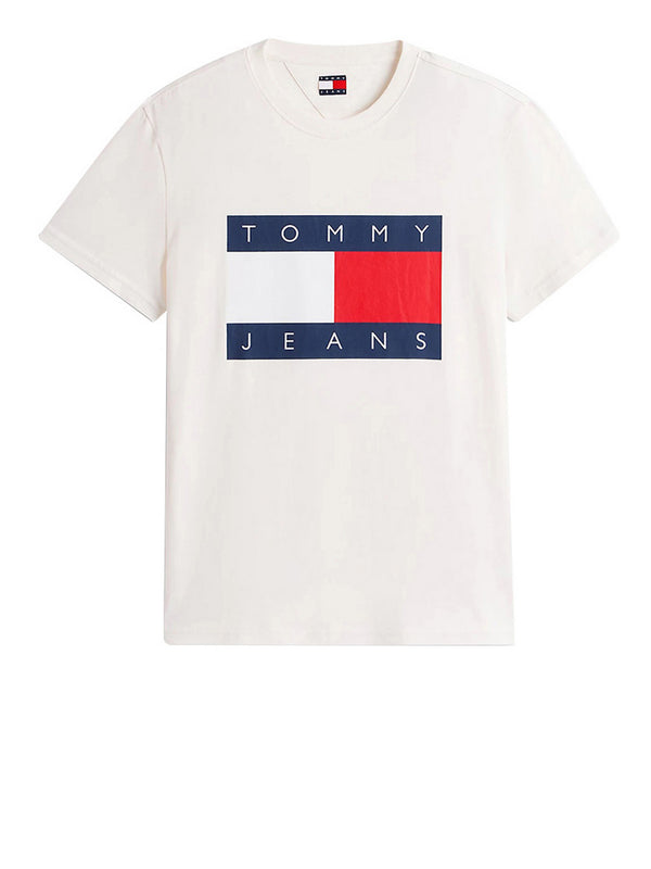 Tommy Jeans T-Shirt Tommy Hilfiger In Jersey Con Bandiera - Bianco
