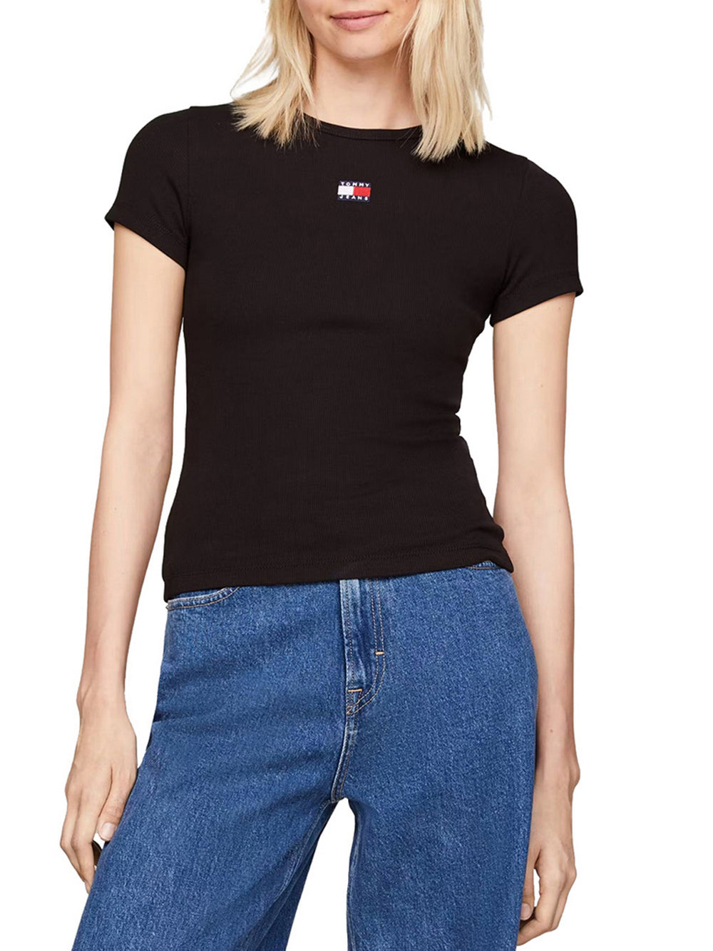 Tommy Jeans T-Shirt Tjw Slim Badge Rib T Donna - Nero