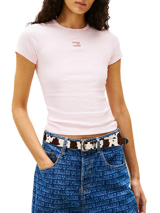 Tommy Jeans T-Shirt Tommy Hilfiger Badge Slim Fit A Coste - Rosa