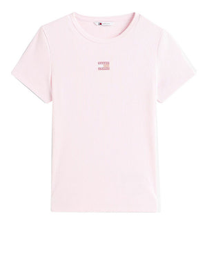 Tommy Jeans T-Shirt Tommy Hilfiger Badge Slim Fit A Coste - Rosa