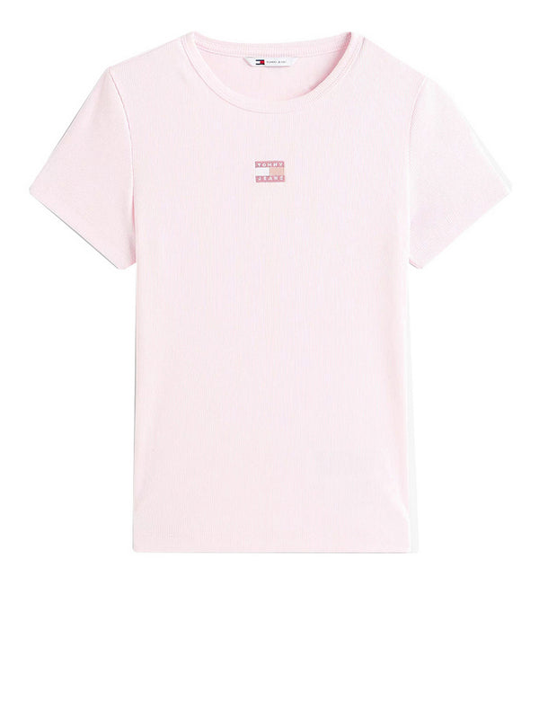 Tommy Jeans T-Shirt Tommy Hilfiger Badge Slim Fit A Coste - Rosa