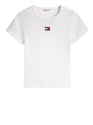 Tommy Jeans T-Shirt Tjw Slim Badge Rib T Donna - Bianco
