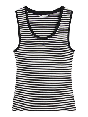 TOMMY JEANS 2USCITA Canotta Tommy Jeans Slim Fit A Coste Con Logo - Nero Bianco