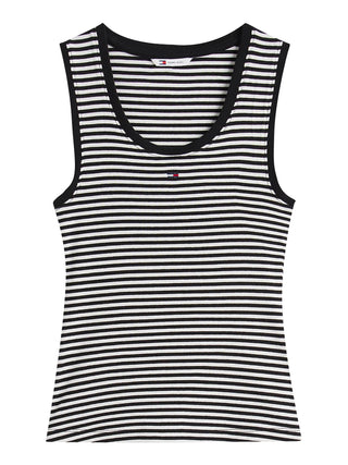 TOMMY JEANS 2USCITA Canotta Tommy Jeans Slim Fit A Coste Con Logo - Nero Bianco
