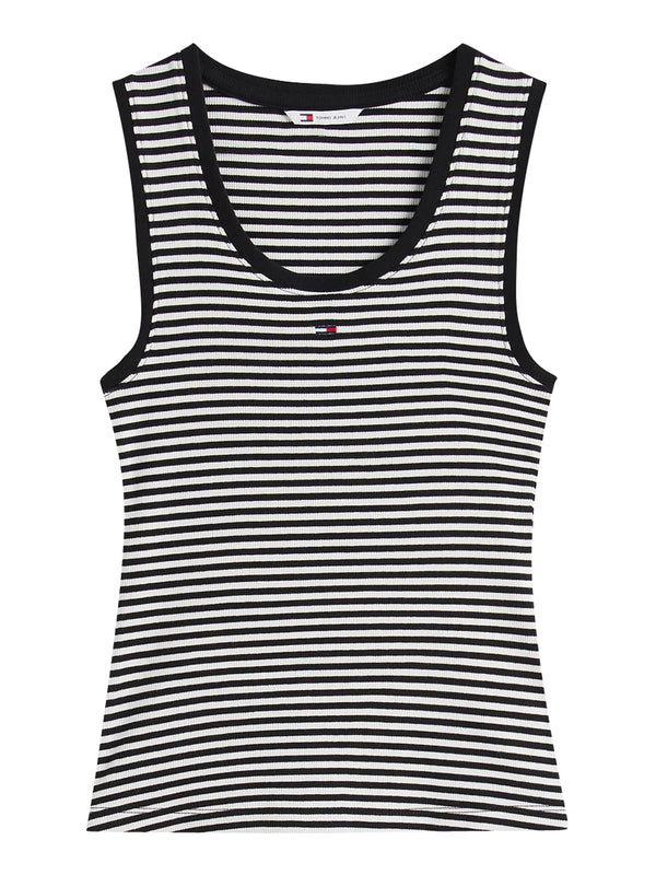 TOMMY JEANS 2USCITA Canotta Tommy Jeans Slim Fit A Coste Con Logo - Nero Bianco