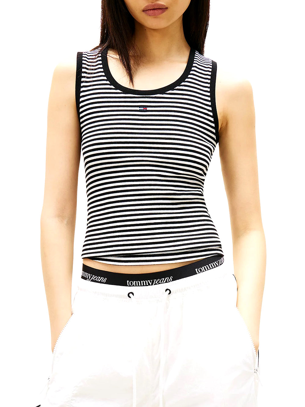 TOMMY JEANS 2USCITA Canotta Tommy Jeans Slim Fit A Coste Con Logo - Nero Bianco