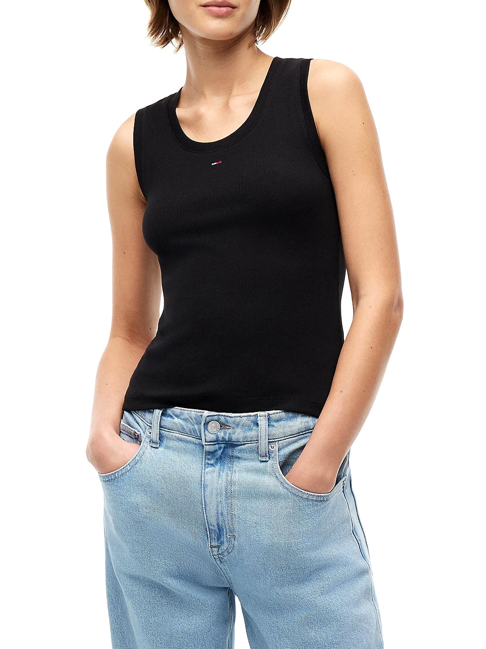 TOMMY JEANS 2USCITA Canotta Tommy Jeans Slim Fit A Coste Con Logo - Nero