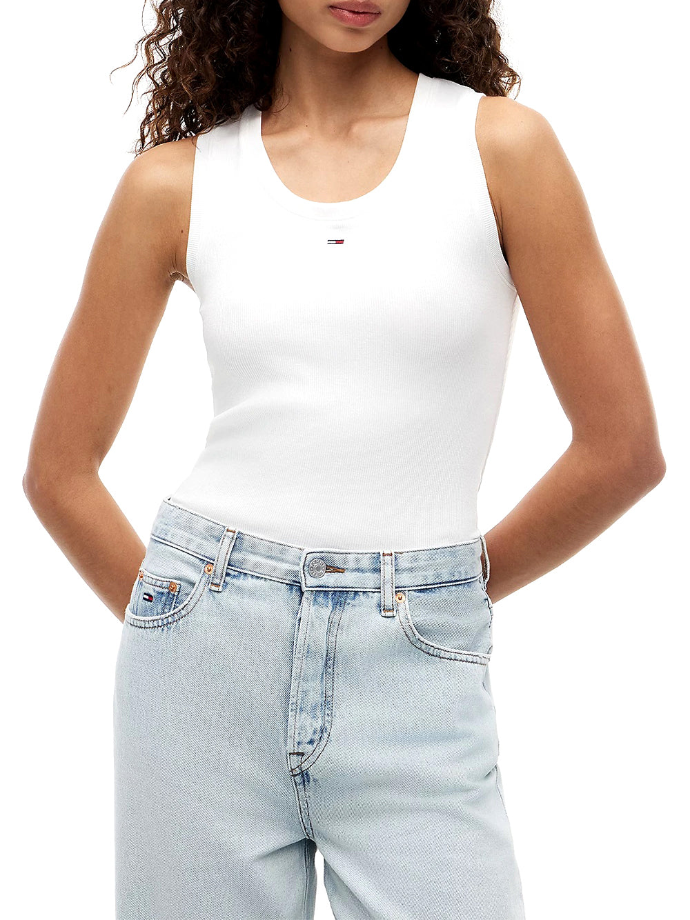 TOMMY JEANS 2USCITA Canotta Tommy Jeans Slim Fit A Coste Con Logo - Ecru