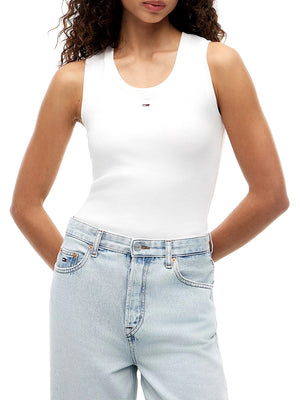TOMMY JEANS 2USCITA Canotta Tommy Jeans Slim Fit A Coste Con Logo - Ecru