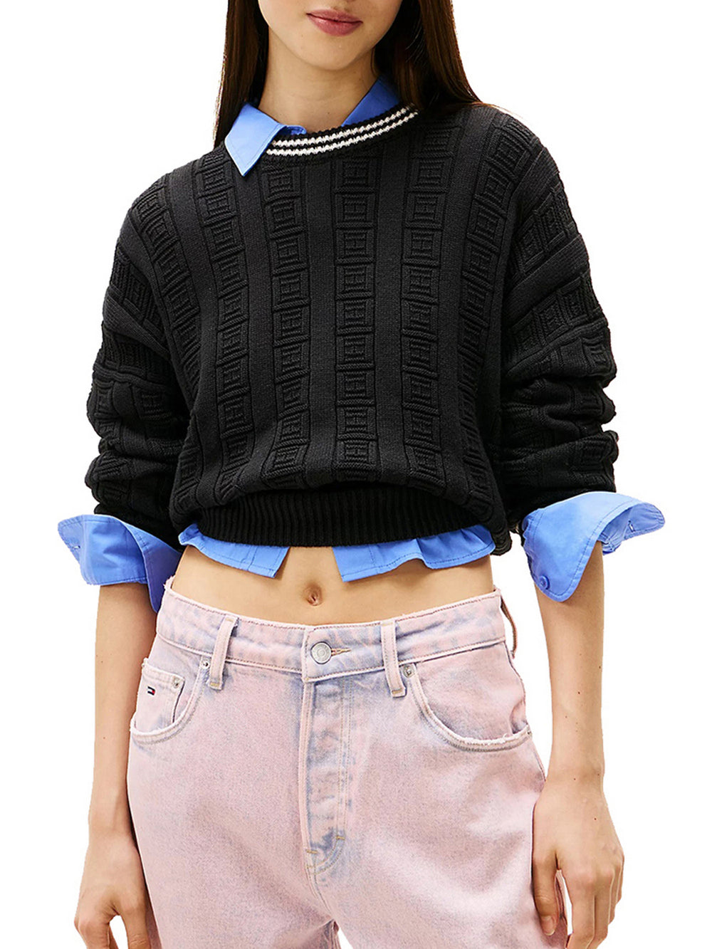 Tommy Jeans Pullover Tommy Hilfiger Relaxed Fit In Maglia Intrecciata - Nero