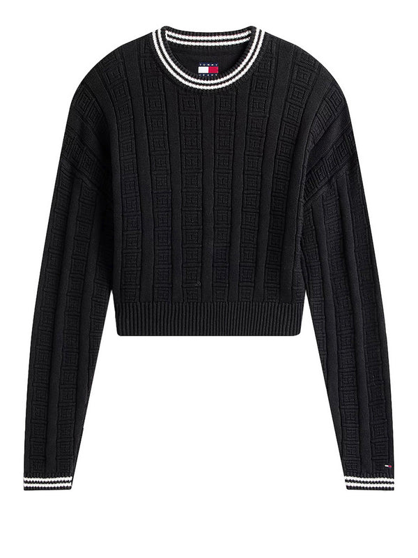 Tommy Jeans Pullover Tommy Hilfiger Relaxed Fit In Maglia Intrecciata - Nero